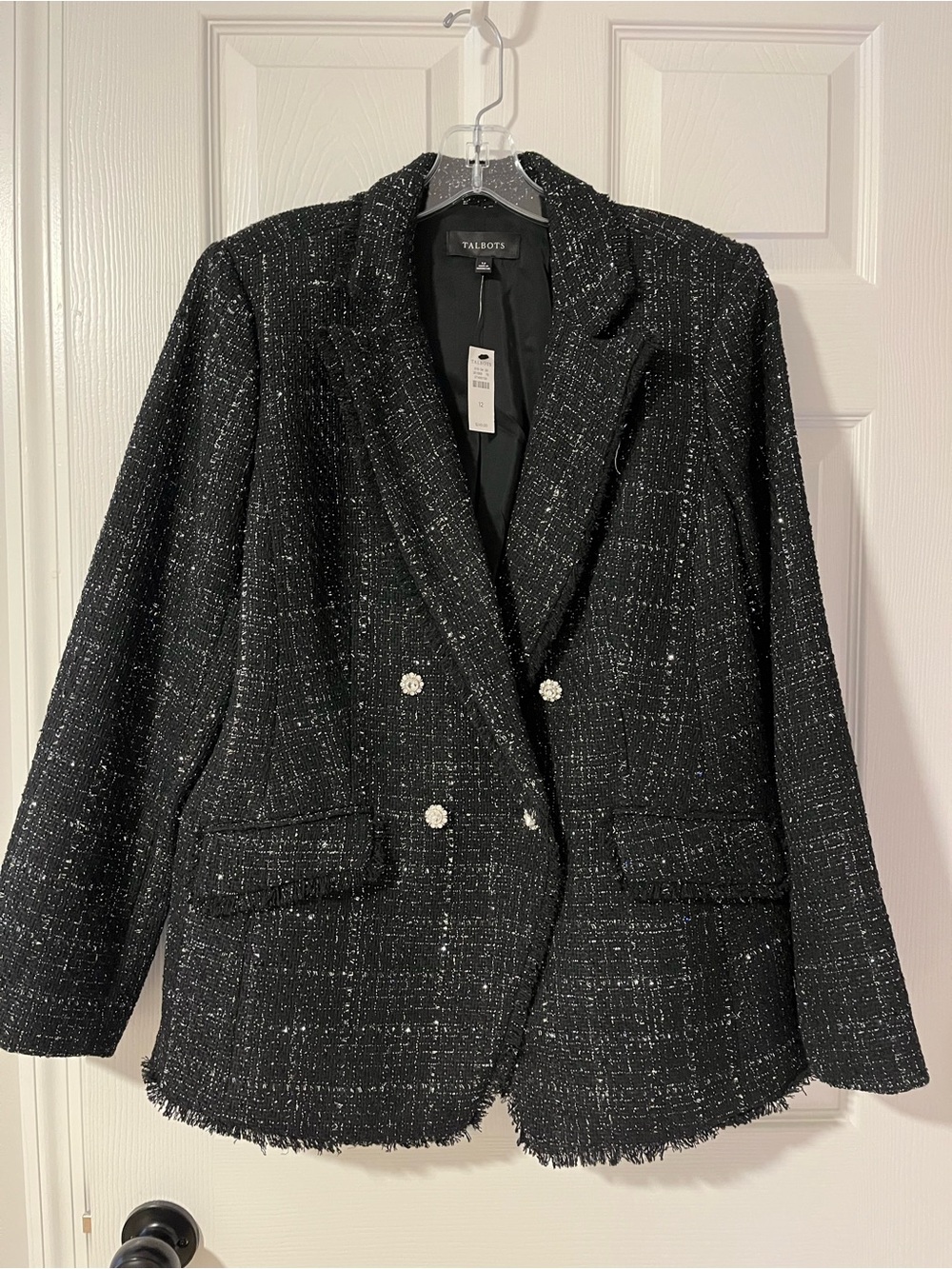 Talbots Black Tweed Double-Breasted Blazer with Sparkle Thread